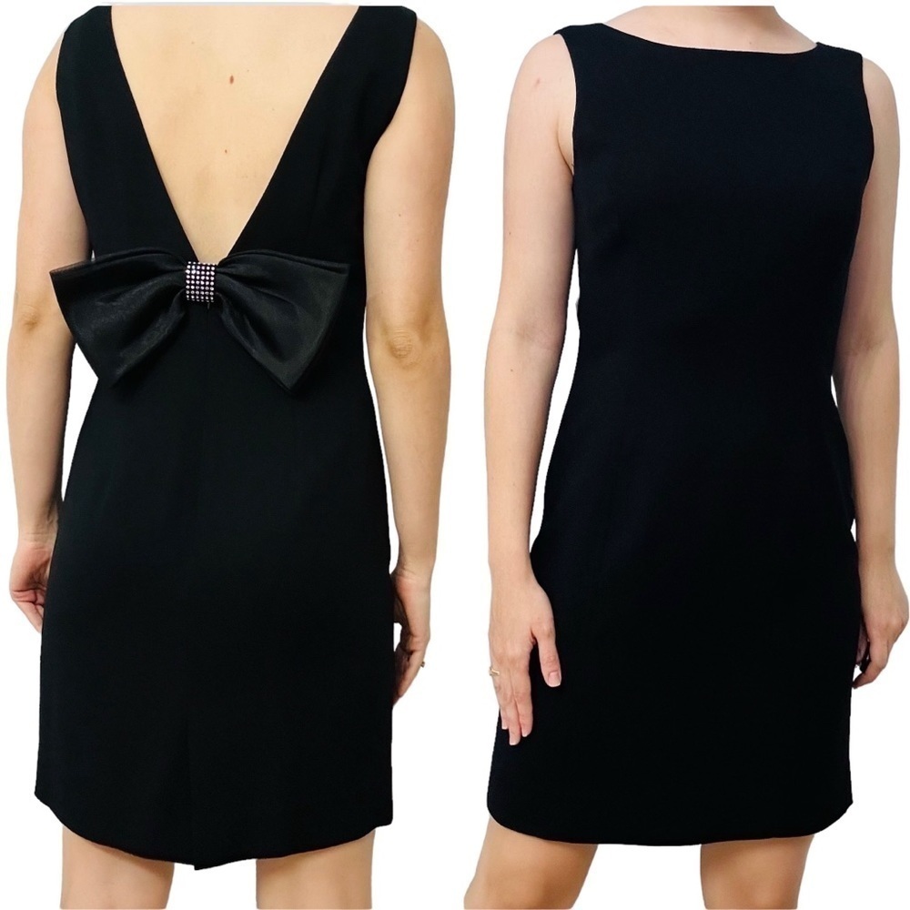 Vintage Dress Mini Little Black Sheath Bow Glam Dainty Coquette Size 10 Medium